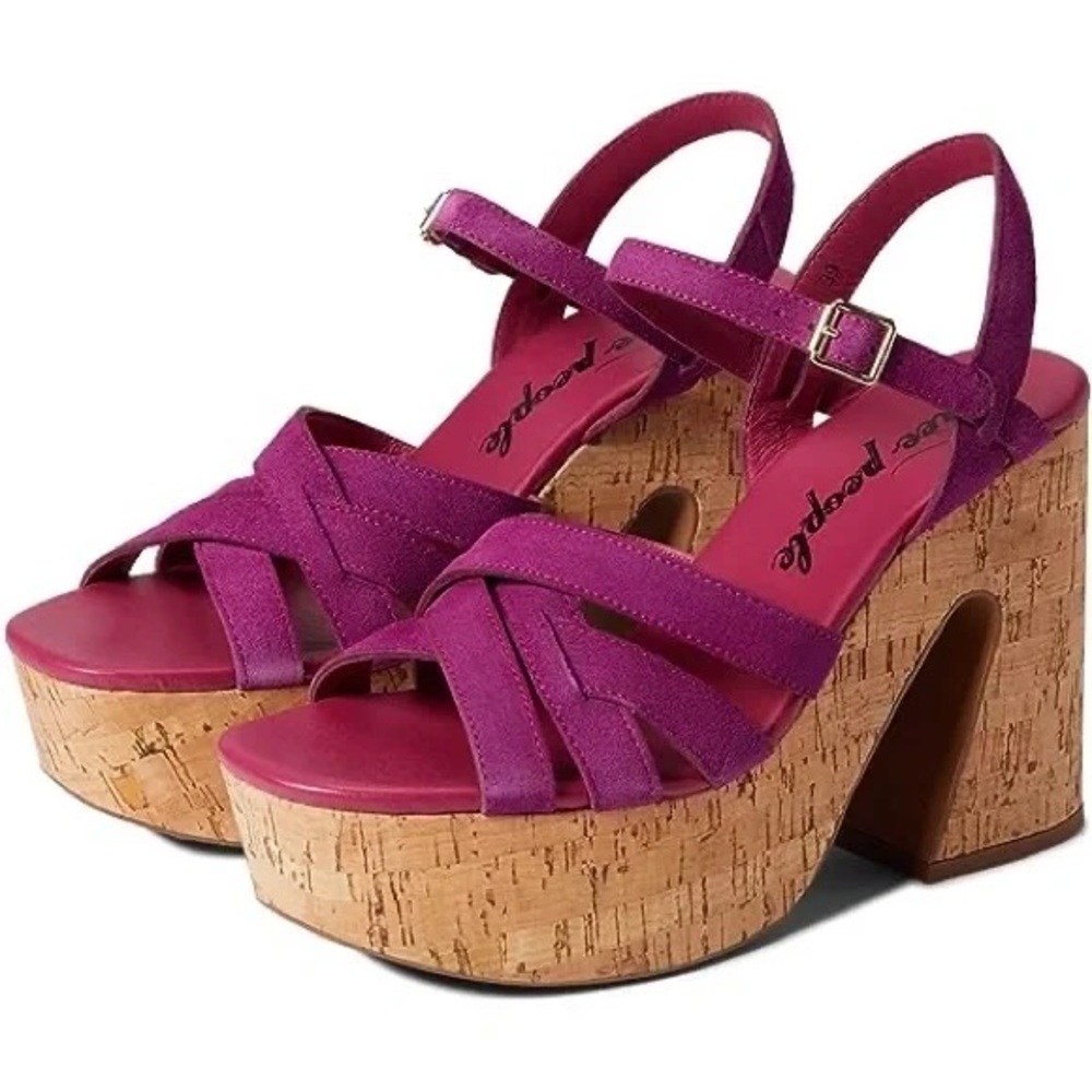 Free People Lisbon Platform Fuschia pink purple Cork Chunky heel sandals - Picture 3 of 8